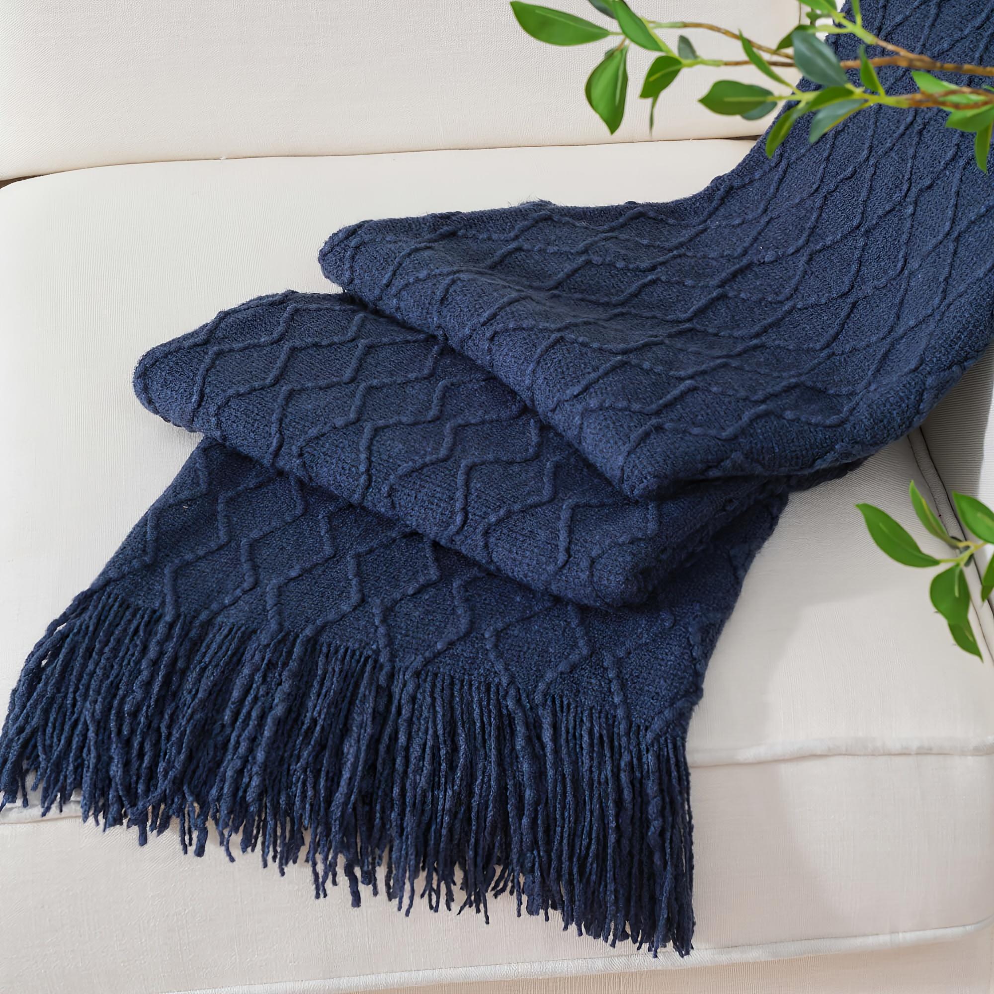 Sofa Blanket Navy Blue Throw Blanket for Couch Soft Blue Blanket темно-синий