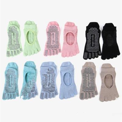 Calzini yoga traspiranti senza schienale Calzini sportivi da ballo a cinque dita in silicone antiscivolo Calzini professionali per pilates in cotone tinta unita