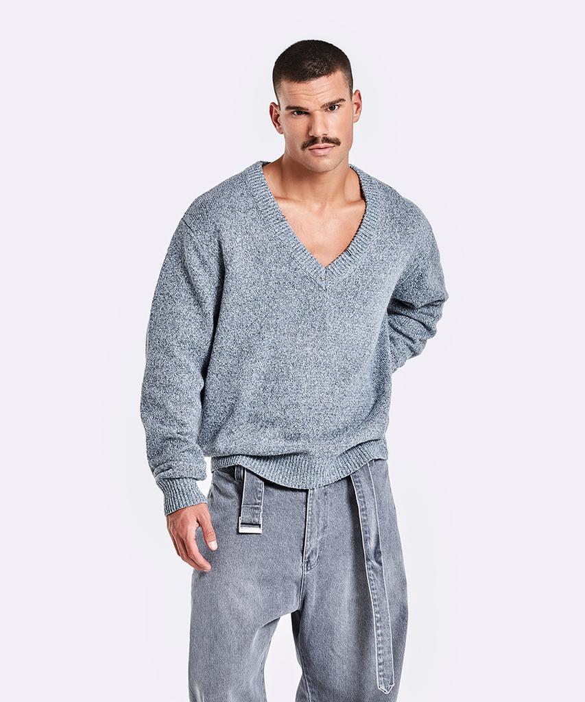 51Peosenteu Piercing V Neck Knit - Gray
