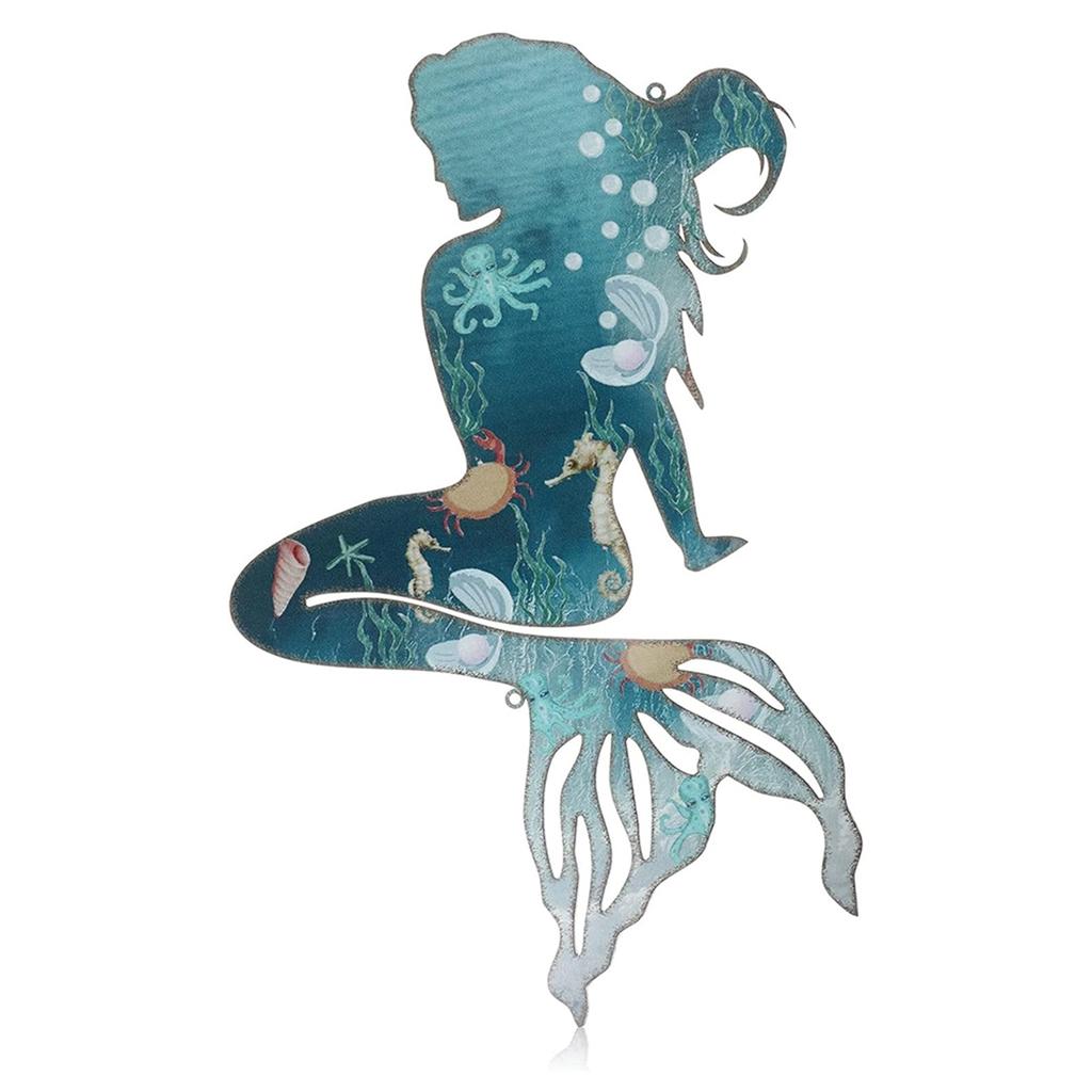 Good-Metal Mermaid Wall Art Rustic Hanging Mermaid Wall Decor Blue Metal Mermaid Decorations Elegant Mermaid Sculpture 25Cm Dura