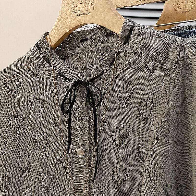 Sibaishe Women's Hollow Knit Short Sleeve Top