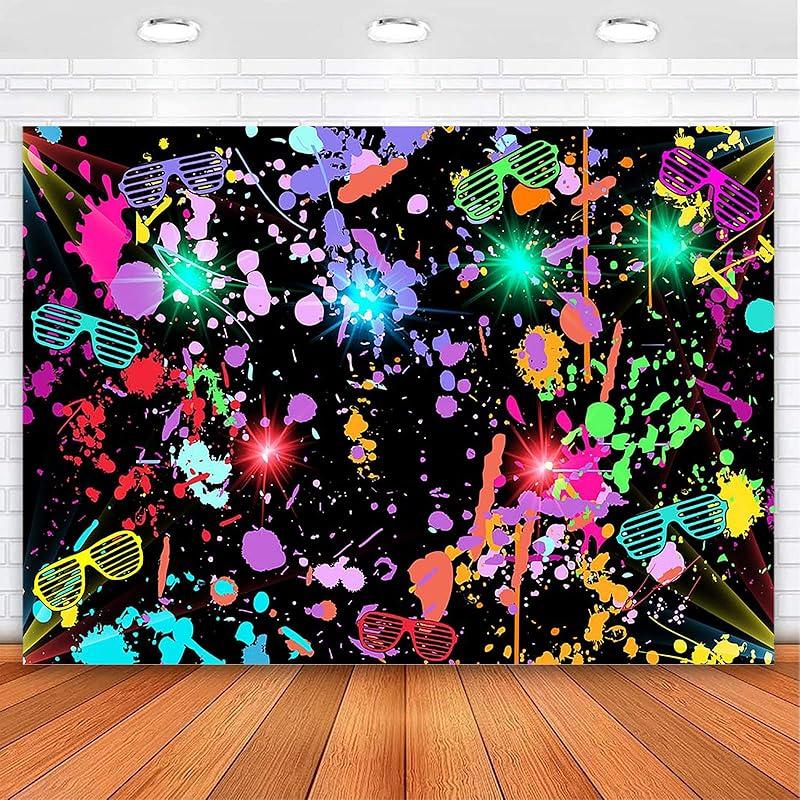 Avezano Neon Glow in The Dark Backdrop Paint Splatter Graffiti Glow Party 80s 90s Themed Birthday Background Colorful Neon Party Birthday Backdrops
