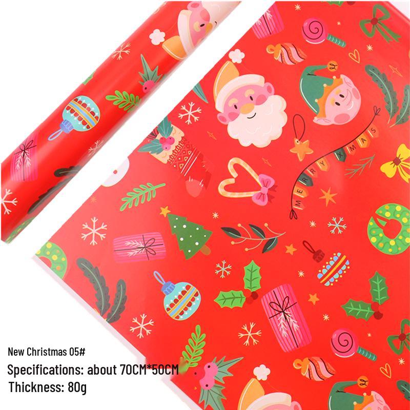 Feestelijk Cadeaupapier Set: Cartoon Kerst & Nieuwjaar Ontwerp met Tissuepapier