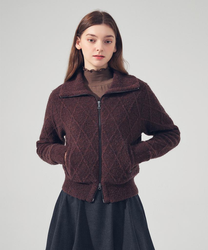 LORDLOAR Cable Windproof Zip-Up Knit Brown