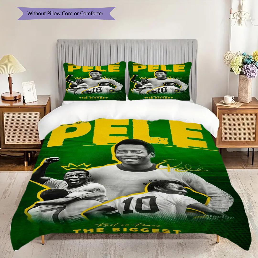 Legends Football Peles Legacy Dreiteiliges Set (1 Bettbezug + 2 Kissenbezüge, ohne Füllung) 2D Flachbettwäsche-Set Weich und bequem 140x200cm