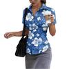 Damen Slim Fit Kurzarmhemd Button-Down Blumenprint Kragenbluse Sommer Lässig Arbeitskleidung Top