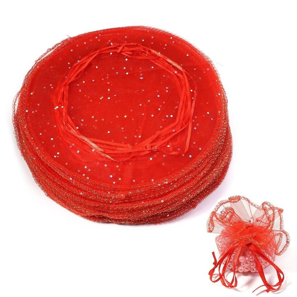 10Pcs Mesh Organza Drawstring Bag Tulle Fabric 26CM Gift Bags Round Shape Round Organza Bag