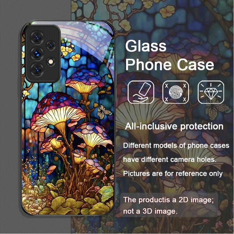 

Colorful Glass Style Forest Mushrooms Pattern Tempered Glass Phone Case for Samsung Galaxy A56 A55 A54 A53 A52 A36 A14 A51 Cover Galaxy A55 5G