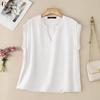 ZANZEA Blusa Casual da Donna con Scollo a V, Colore Unito, Vestibilità Larga, Inserti in Pizzo, Manica Corta