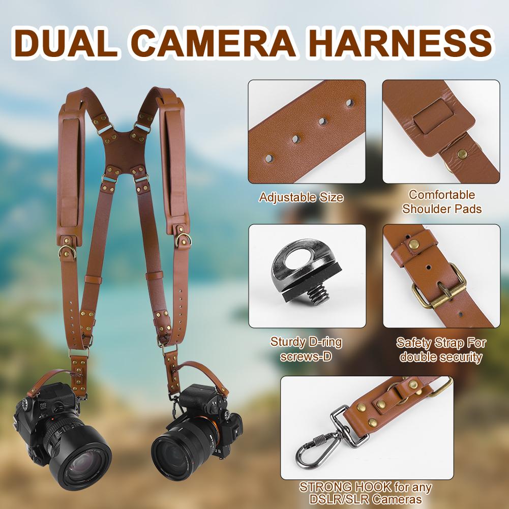 Dvojitý popruh na fotoaparát Kožené popruhy na fotoaparát Univerzální popruh na nošení fotoaparátu Ramenní popruh na fotoaparát pro DSLR/SLR fotoaparáty