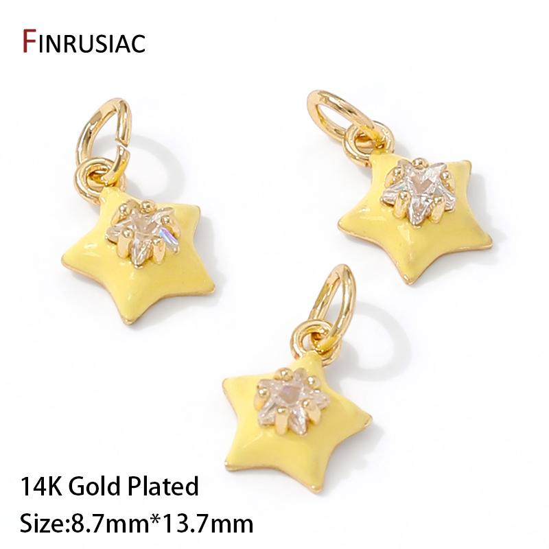 14K Gold Plated Brass Zircon Enamel Star Charms Pendants for Jewelry Making Earrings Necklaces Bracelets DIY Crafts Accessories