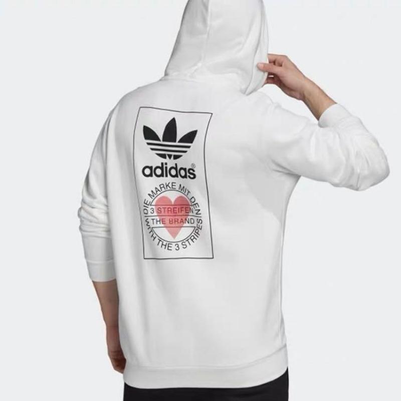adidas Originals Unisex Heart Print Hooded Sweatshirt White GK7163
