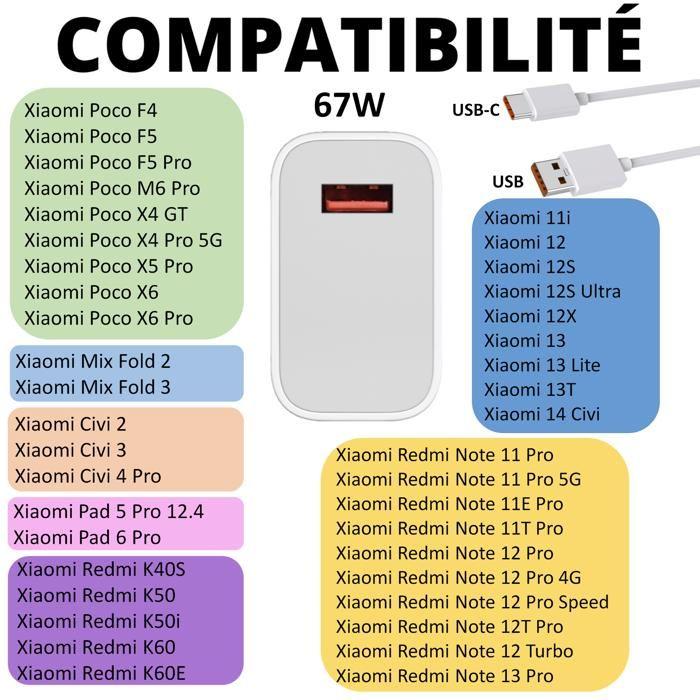 67W Fast Charger - Xiaomi - USB-A/USB-C - 1 Meter - Compatible with Multiple Models
