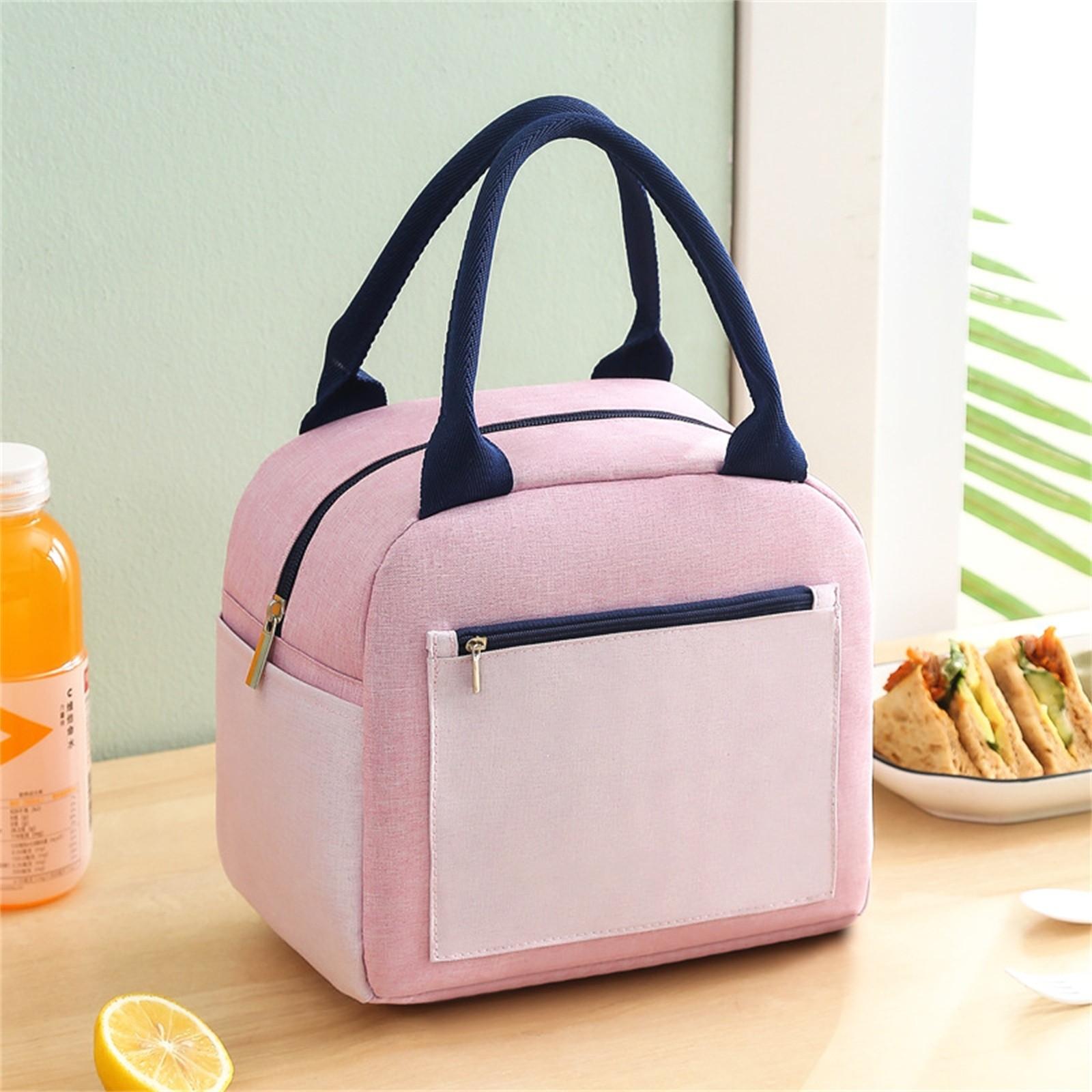 

Insulated Lunch Bag Portable Bento Box Cooler Bag with Front Zipper Pocket and Double Handles for Food Storage and Transport One Size розовый