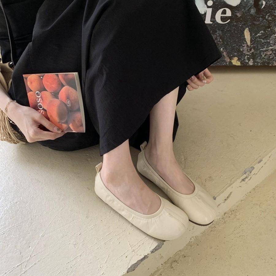 2025 spring and autumn new soft leather one-pedal flat-soled single shoes women's comfortable soft-soled small leather shoes simple square-headed gr