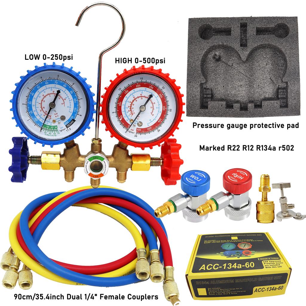 R134a R22 R12 R502 Refrigerant Manifold Meter Set AC Manifold Meter Set Refrigerant Diagnostic Meter Set Air Conditioning Tool