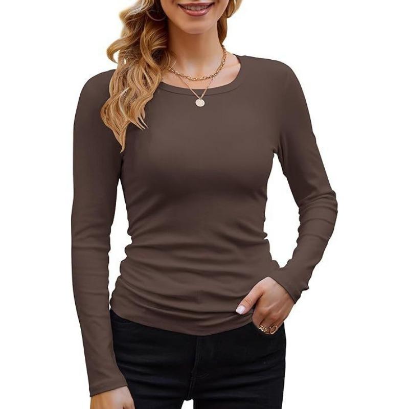 Women S Ribbed Solid Color Basic Long Sleeve T Shirt