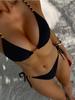 Solid Beaded Tie Side Sexy Two Piece Bikini Swimsuit Comfortable Elegant For Vacation