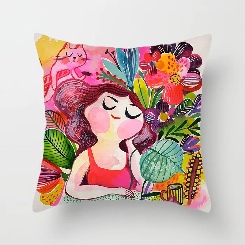Juste de coussin colorée peinte d'art du monde, taie d'oreiller de luxe, décoration de bureau, décoration de la maison