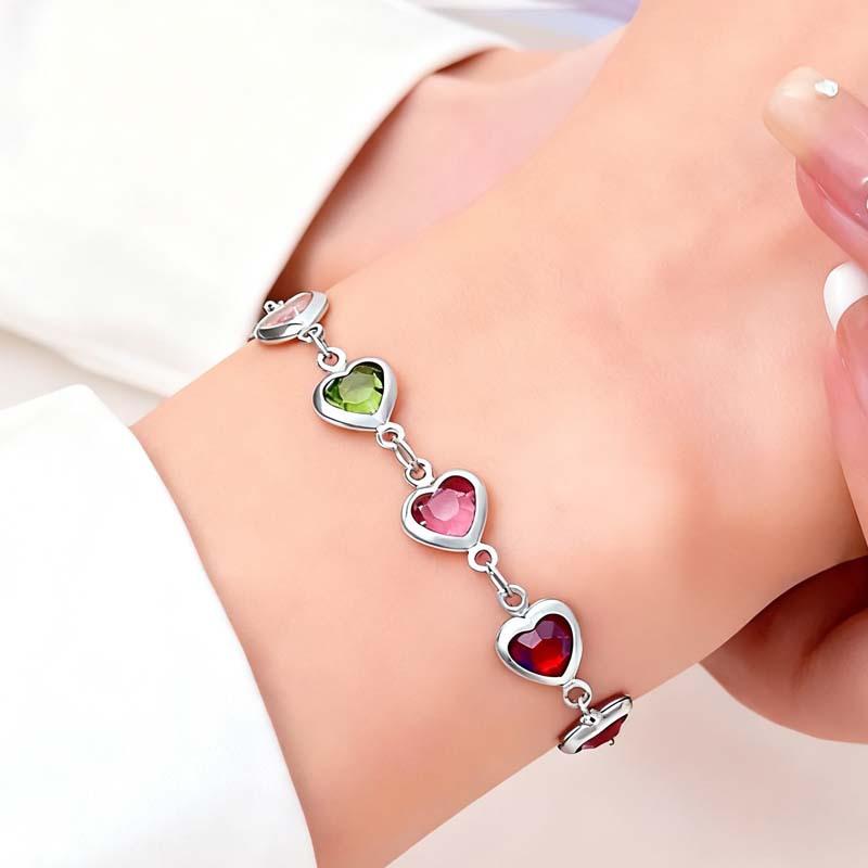 European and American Ins Style Colorful Heart-Shaped Zircon Bracelet, Elegant Alloy Heart-Shaped Dopamine Bracele
