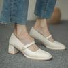 Coarse Heel Mary Jane Shoes Women's Retro 2025 New Summer Hepburn Style Medium High Heel Square Head Light Mouth Single Shoes Women's Sweet