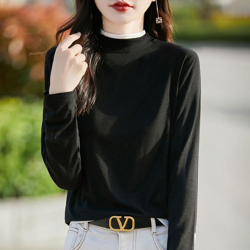 Autumn Women's Half High Crew Neck Knit Sweater Long Sleeve Sweater