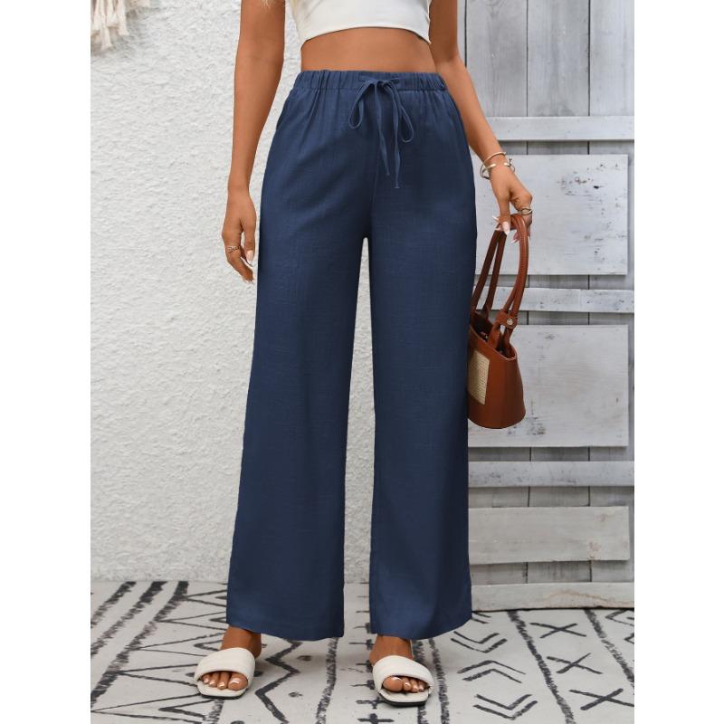 Independent Station Women's Solid Color Loose High Waist Wide Leg Cotton and Linen Trousers for Women