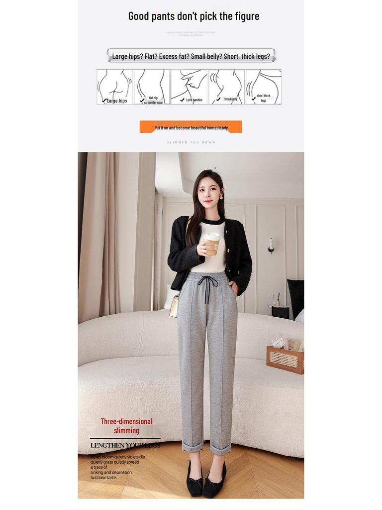 Women's High Waist Fleece Lined Woolen Warm Carrot Pants