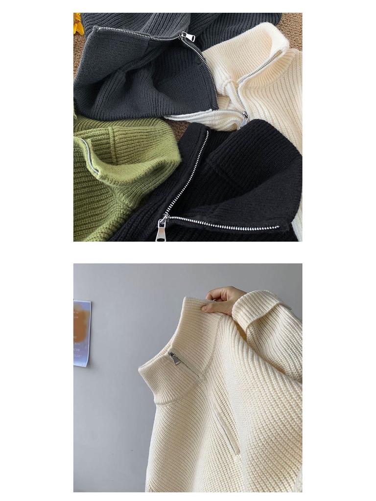 Men's Autumn Cityboy High-Neck Half-Zip Pullover - Japanese Lazy Style Versatile Knitwear