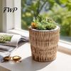 Balcony Desktop Plant Organizer Boho Wicker Planter, Handwoven Flower Pot with Waterproof Lining, Basket Planter Rustic Storage for Indoor Plants