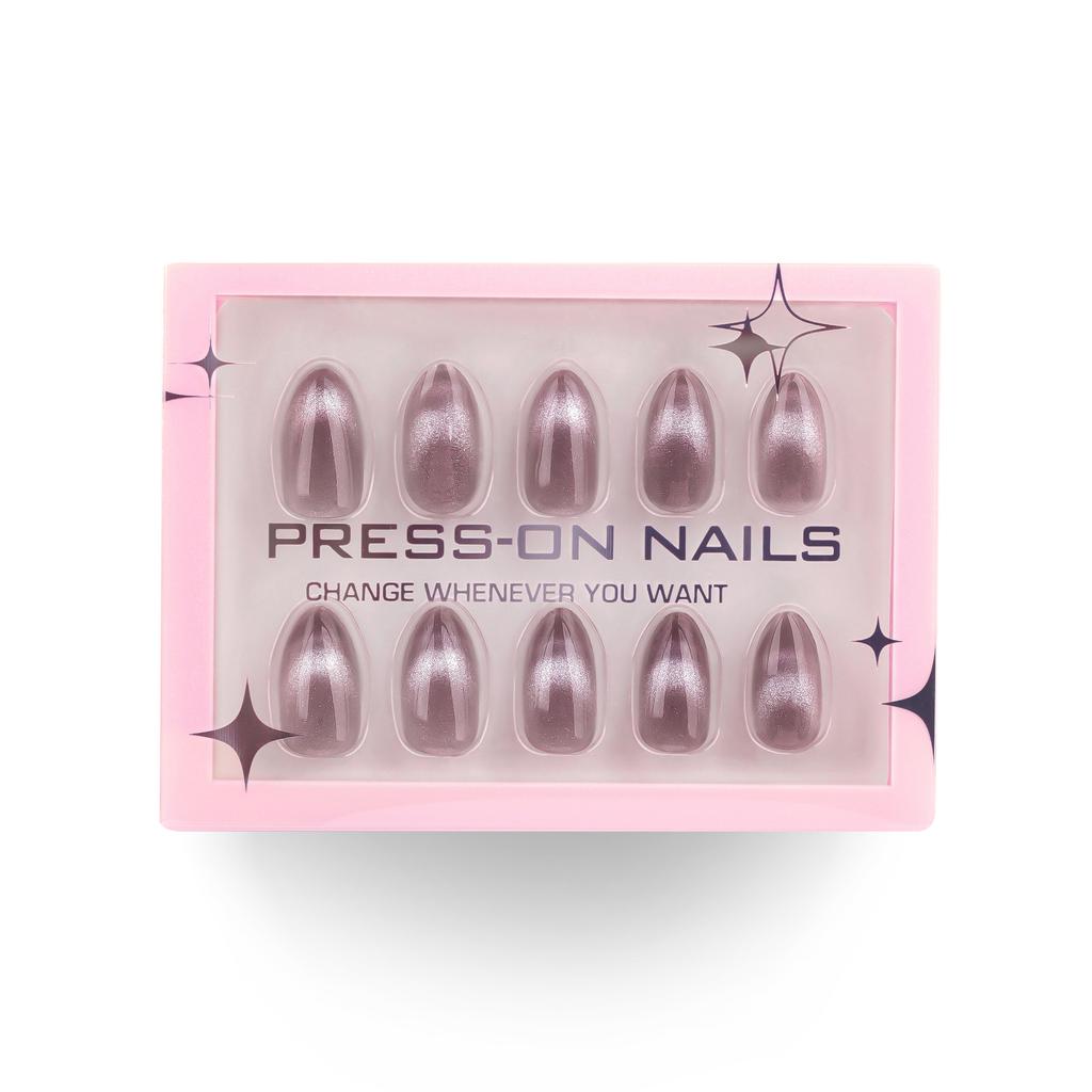 Simple French cat eye manicure fake nails advanced transparent gray almond type wearing nail fake nails
