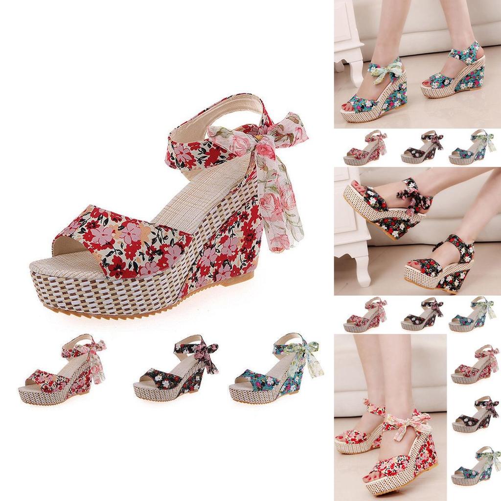 Premium Quality Women Boho Beach Sandals With Floral Wedge Heels For Summer Style