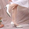 Fashion Pearl Sheepskin Pointed Low Top Single Shoe Monochrome Patent Leather Wedding High Heels Stiletto Bridesmaid Fashion Shoes