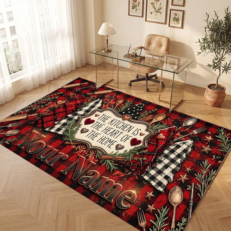 Love Romance Theme Soft Crystal Velvet Rug Custom Name & Text Print Non Slip Floor Rug for Bedroom Living Room