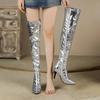 Sexy Silver Gold Metallic PU Over the Knee Boots Women High Spike Heel Club Show Party Lady Winter Plush Zipper Thigh High Boots