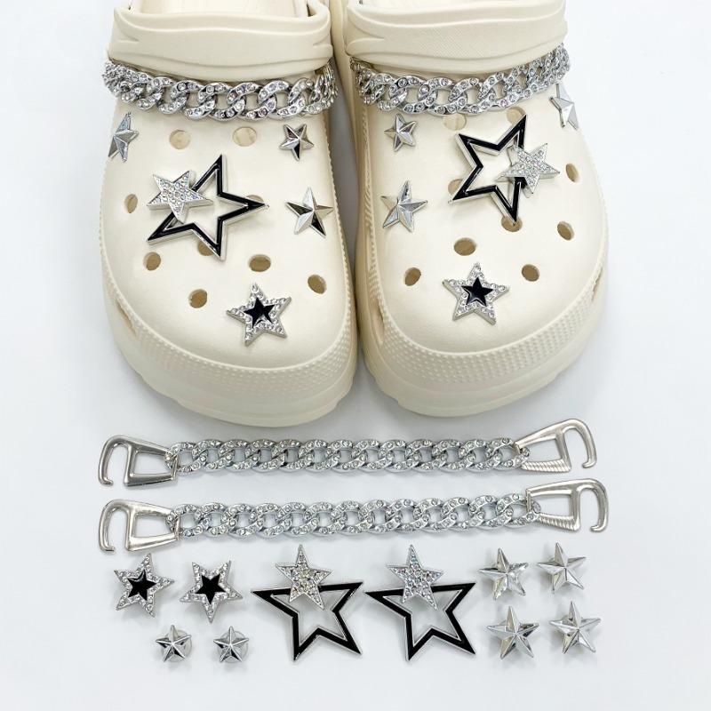 12KS Módne ozdoby na topánky Set Príslušenstvo Dierka Spona na topánky Kovová kamienková retiazka Päťcípa hviezda DIY Dekorácie na topánky