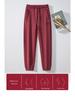 Women's 2025 Purple Fleece-Lined Cotton Zipper Harem Ankle-Tie Pants with Letter Embroidery