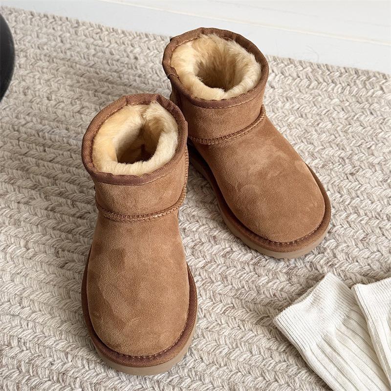 Children's snow boots winter new fur integrated short tube velvet thermal cotton shoes boys winter shoes