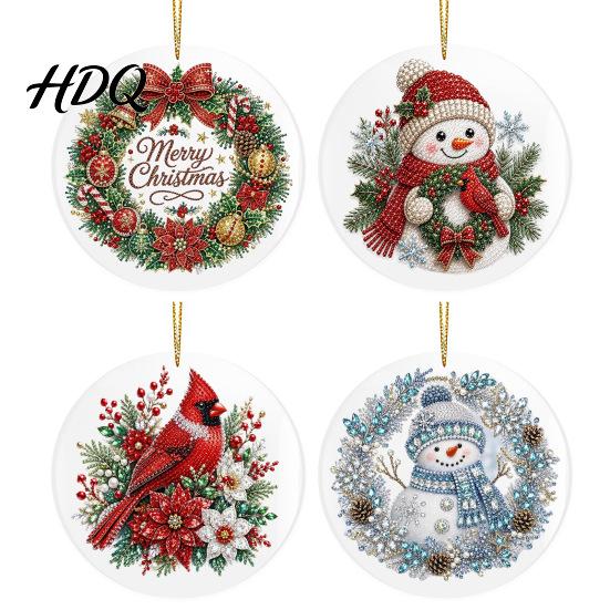 Festive Winter Party Favors Christmas Acrylic Hanging Ornament Double Side Printed Santa Pendant for Tree Window Holiday Ornaments 2D Flat