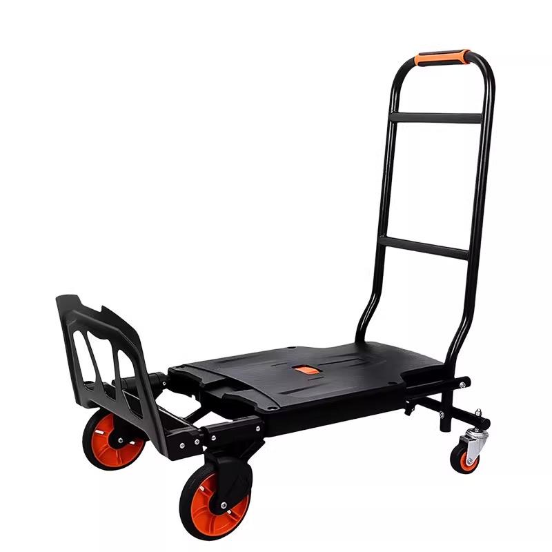 Folding Hand Cart 150KG Load Capacity Aluminum Lightweight Platform Cart Portable Telescopic Multi-Functional Transport Cart чёрный