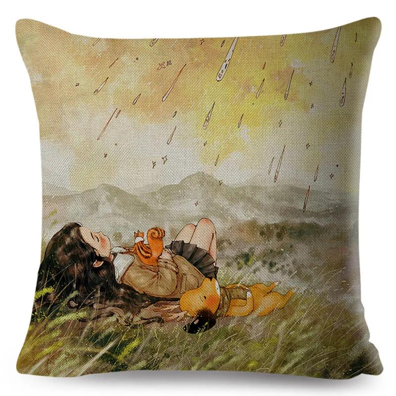 Colorful Cute Cartoon Girl and Pet Dog Fairy Tale World Pillowcase Decor for Sofa Home Pillow Case Polyester Cushion Cover