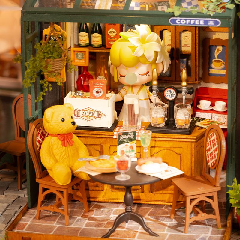 Robotime Rolife Tipsy Restaurant kit DIY Miniature House Kit Desk Bookshelf Decoration for Adults Gift Idea For Girls Boys Kids