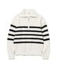KNITTED Soft Cotton Heavy Waffle Half Zip Knit Stripe Ivory