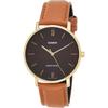Casio MTP-VT01GL-5B Men's Minimalist Gold Tone Brown Leather Band Burgundy Dial Analog Watch Quartz Movement