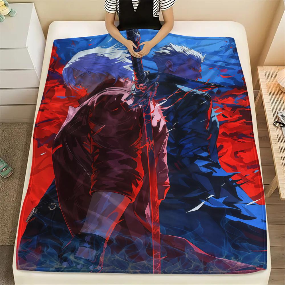 1PC Devil May Cry Print Flannel Blanket, High quality All Seasons, Home Decor, Warmth and Comfort, Perfect for Christmas Gifts