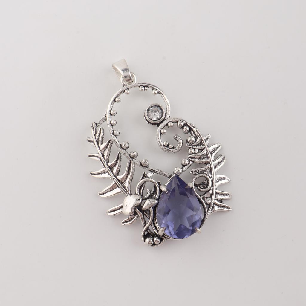 Iolite Gemstone 925 Sterling Silver Handmade Unique Pendant 1.8" Wedding Jewelry For Women CP-42-6