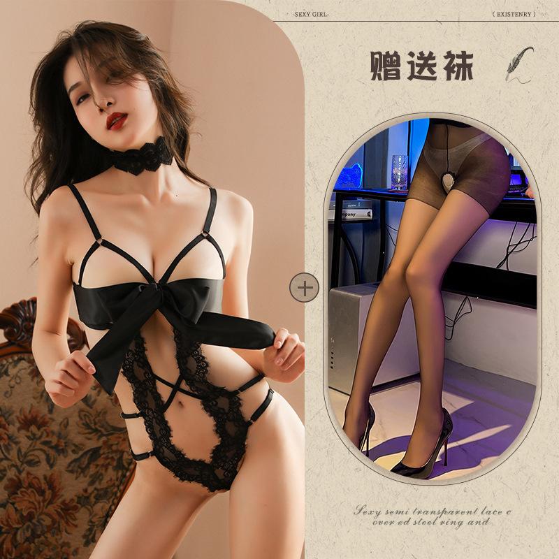 Sex underwear, no-take nightgown, sexy bow, small chest, passion, open file, temptation onesie, women's large size pure perspective