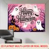 Party Backdrop Halloween Flat Spanish Language Ghosts Pumpkins Spooky Haunted House Photo Booth Background Front Door Decor