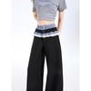 Plaid Patchwork Lace Double Waistband Wide-Leg Pants for Women - New 2025 Spring/Autumn Casual Long Pants