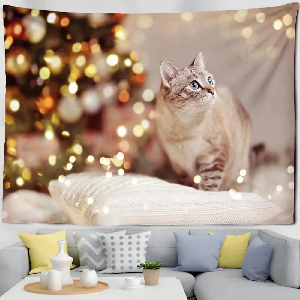 Weihnachtliches Katzenmuster Wandteppich Schlafzimmer Wohnzimmer Heim Wanddekoration
